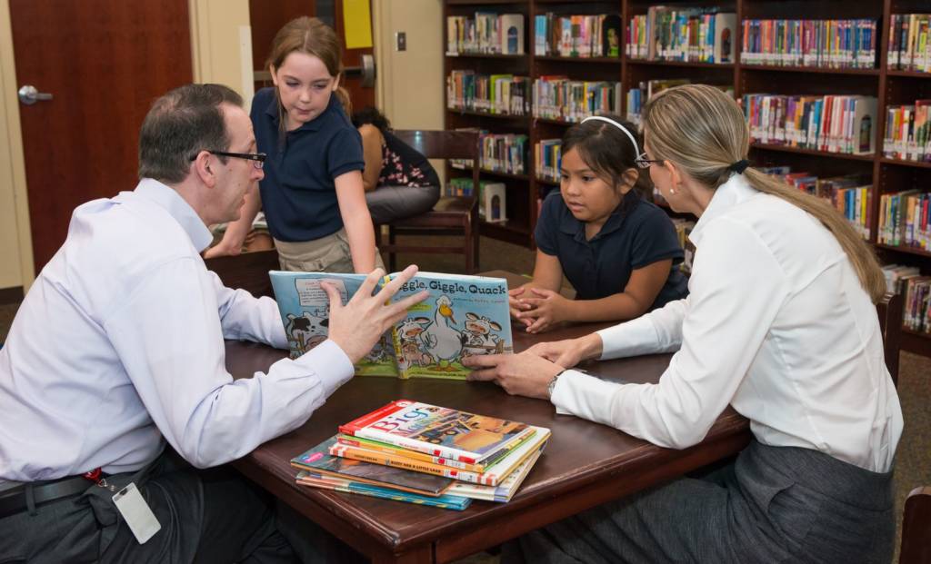 Teachers with students during Read Across America Day