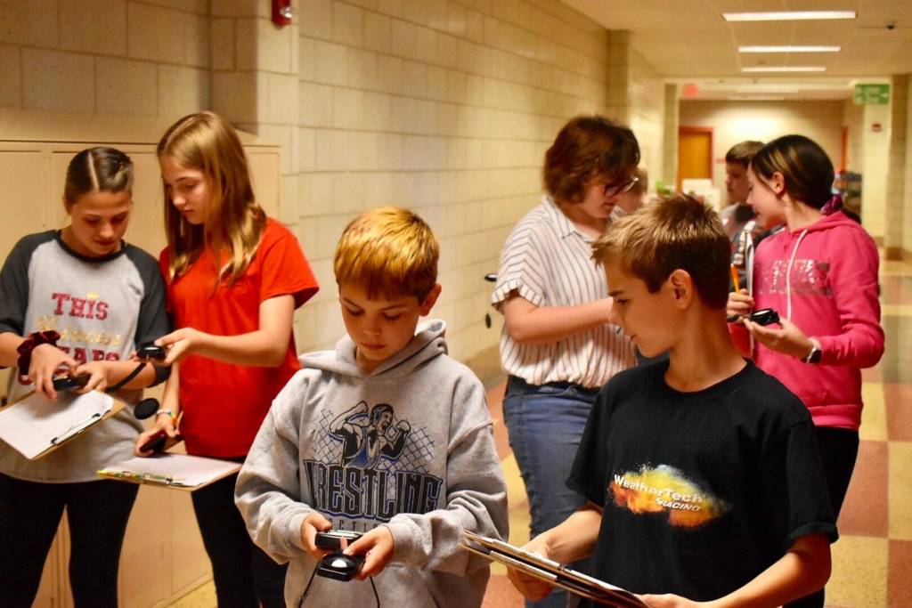 Students in a school hallway