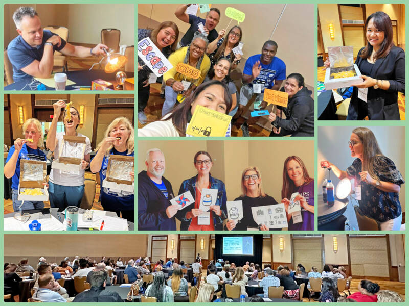 Collage of photos of teachers participating in an energy conference