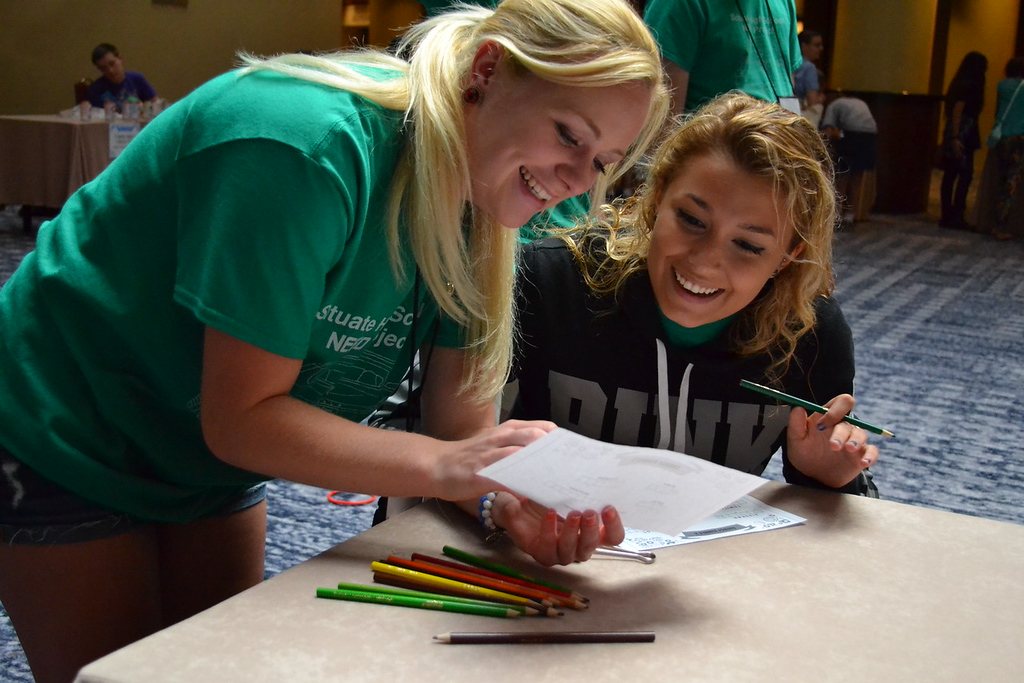 Two teachers working together on an assignment for students