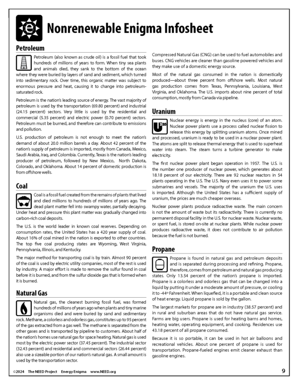 Info sheet from the Energy Enigma Guide