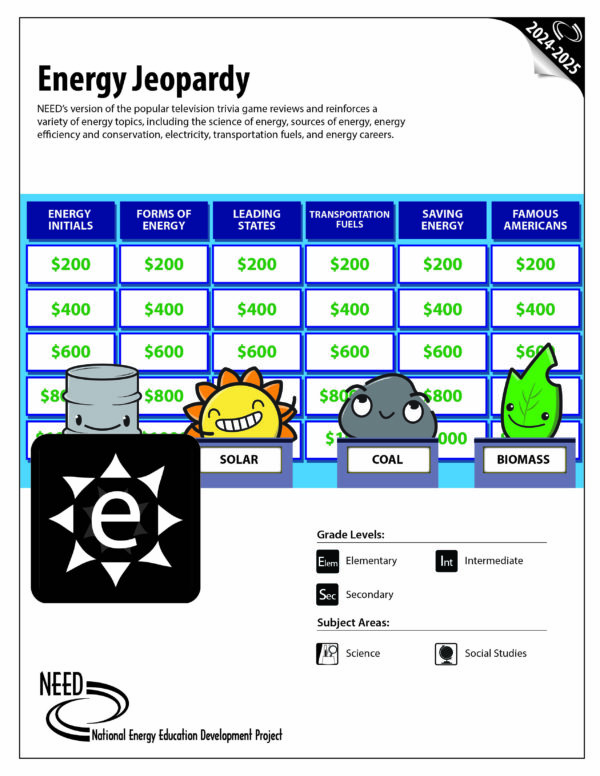 Energy Jeopardy 24-25 Guide Cover. Sidekicks playing Jeopardy.