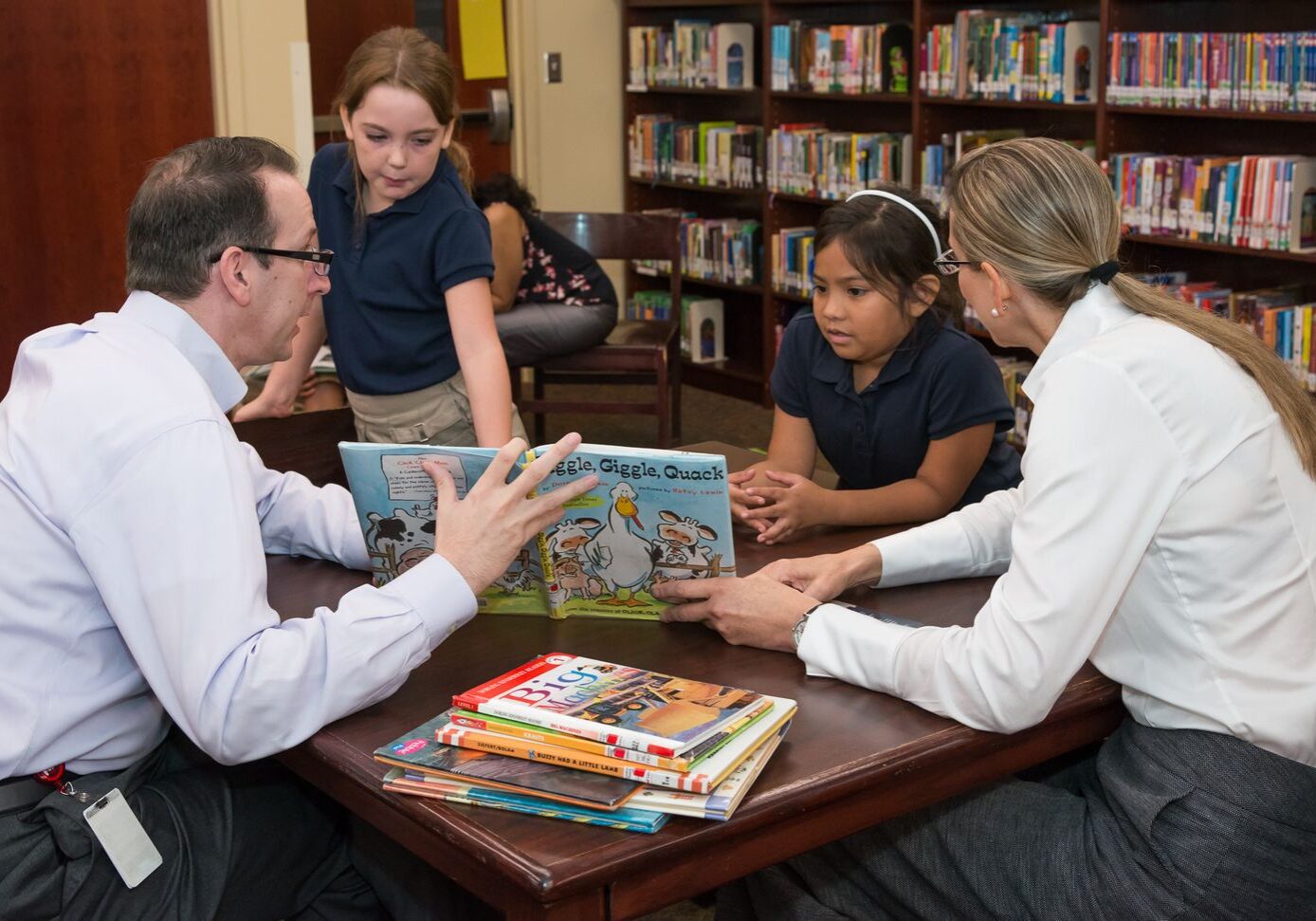 Teachers with students during Read Across America Day